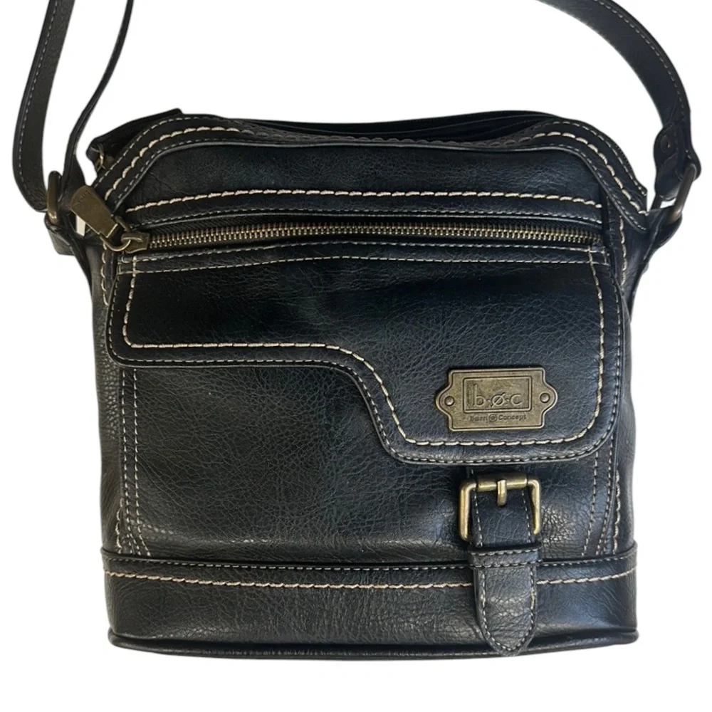 BOC Born Concepts Black Brown Faux Leather Front Buckle Cross Body Purse 11